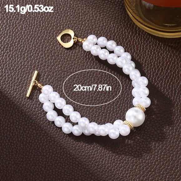3/$35 Elegant White Beads Pearl Toggle Bracelet Layered Stackable Jewelry - Picture 5 of 8
